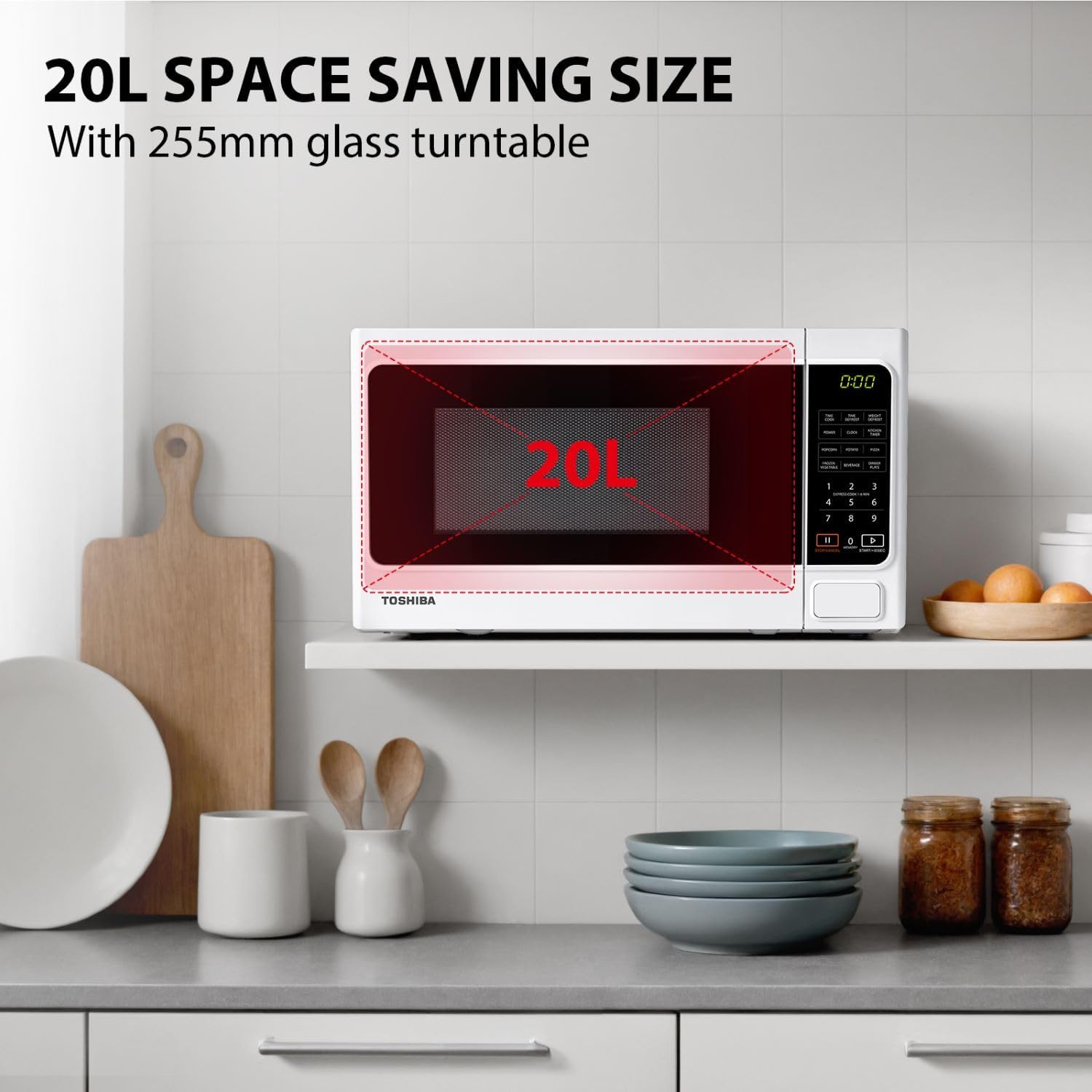 Toshiba MM-EM20P 20 L 800 W digital microwave, white